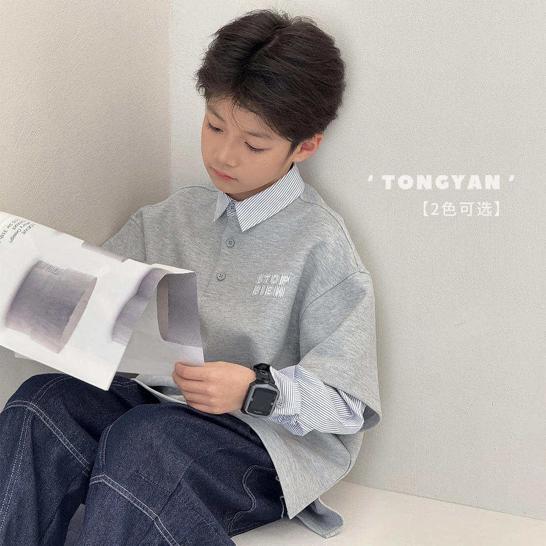 【黑标】男童长袖T恤2025春装中大童假两件上衣儿童polo衫韩TY02932