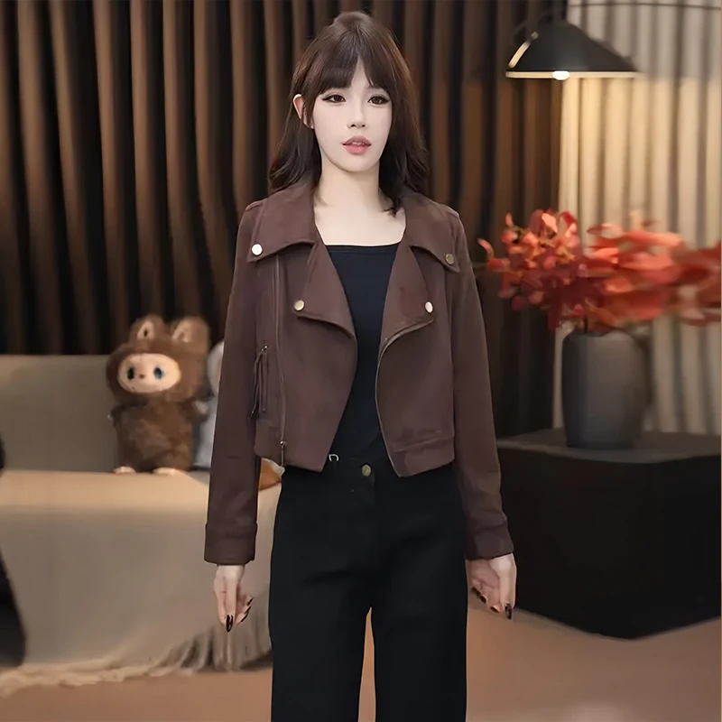 小个子美式复古高级感短外套女2025年秋冬季新款减龄遮肉夹克上衣