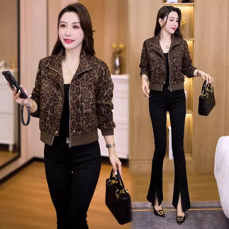 时尚豹纹短外套女2025秋季新款洋气显瘦休闲宽松小个子夹克上衣潮