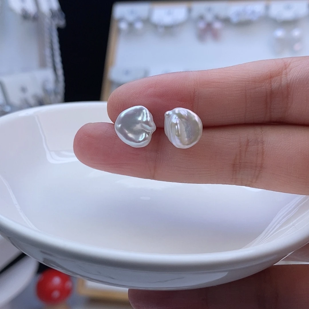 银S925镶嵌耳饰淡水珍珠