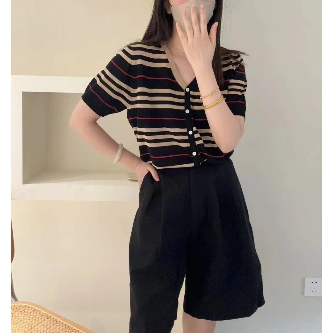 【南油玲姐】黑驼色条纹针织衫2766