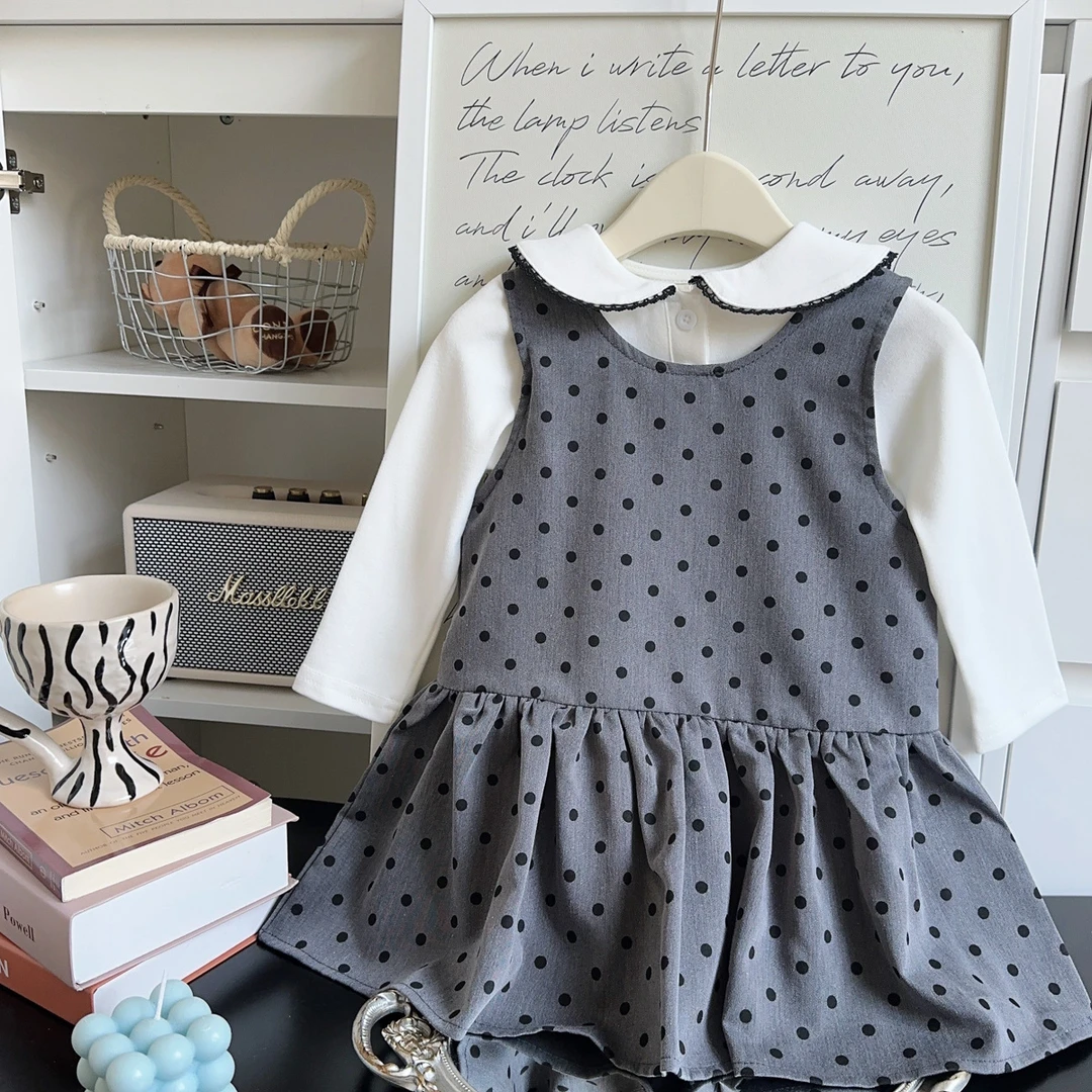 女童波点背心裙春秋季新款洋气时尚儿童娃娃领衬衫AQA263-AQA265