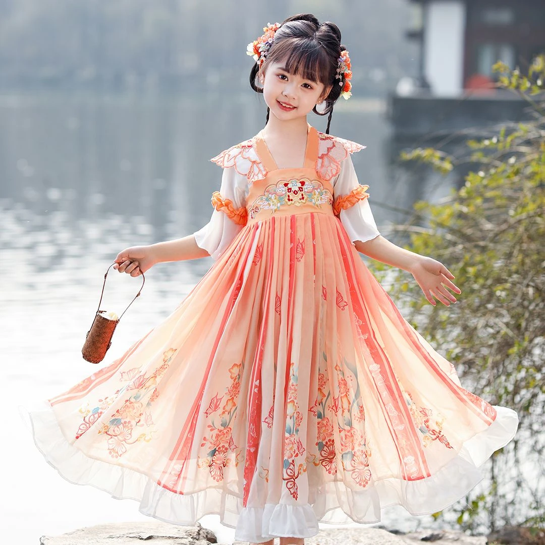 戴维贝拉【断码】女童汉服中国风儿童春夏古风古装小孩子襦裙连衣
