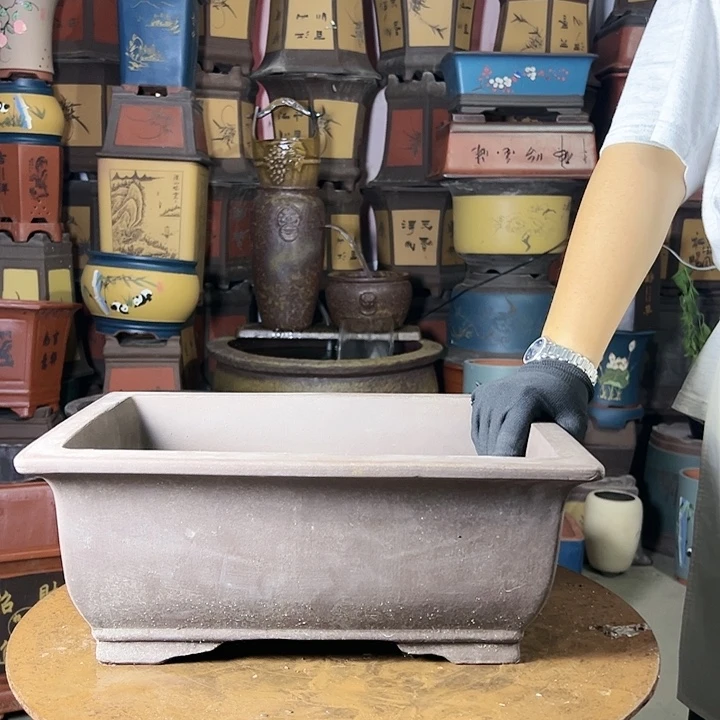 宜兴紫砂花盆40素面马槽