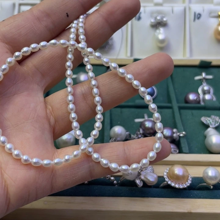 淡水珍珠项链银S925镶嵌花*