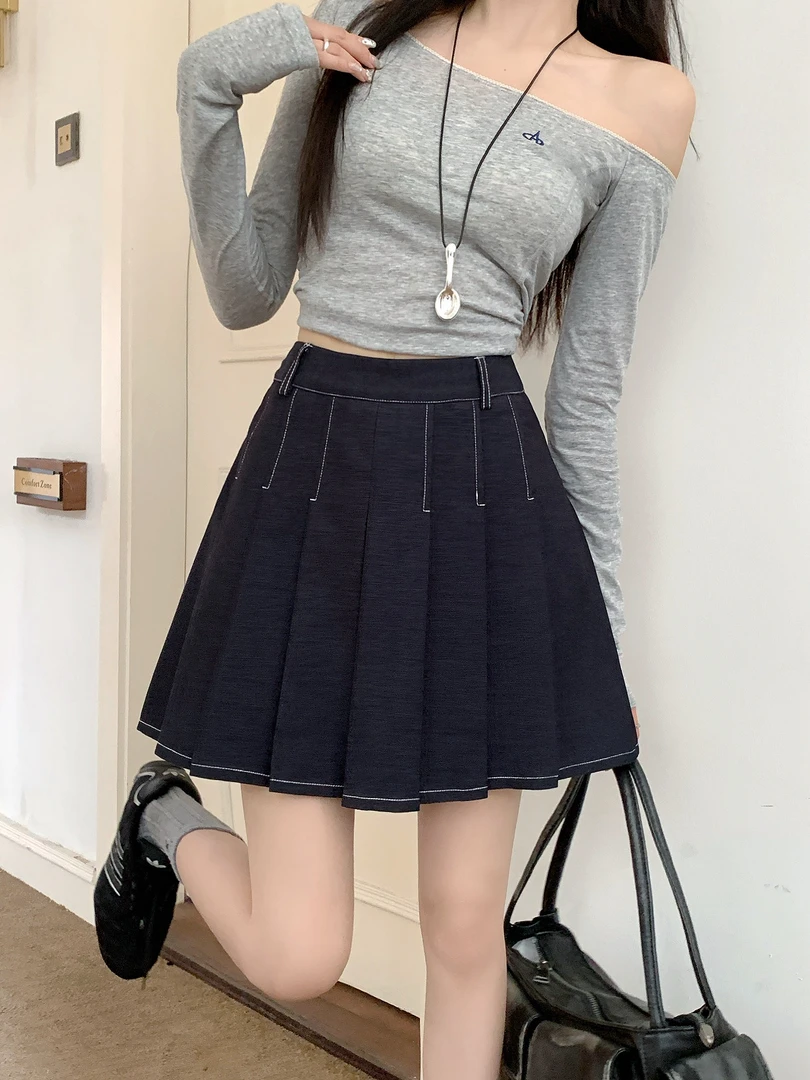 【七七专属】清2025秋大码复古高腰百褶牛仔半身裙显瘦A字短裙5016