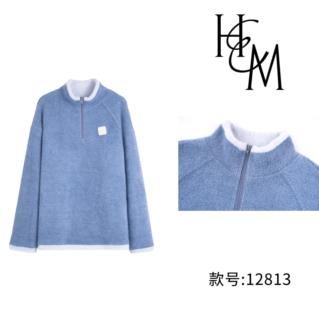 【慧姐】时尚设计师款高领休闲拉链打底衫【12813】