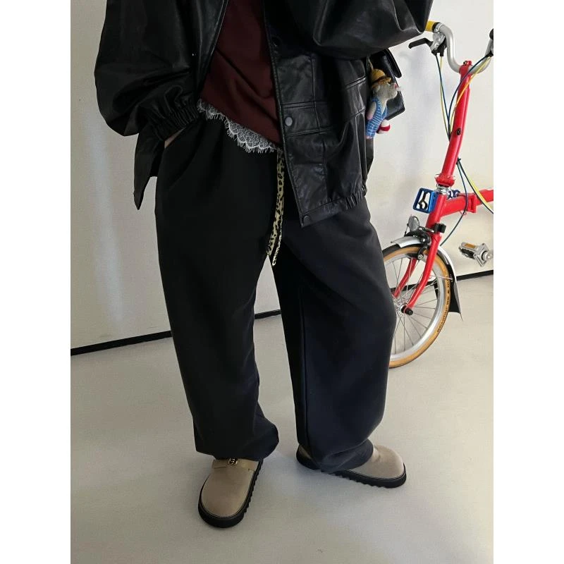 三色磨毛豹纹抽绳卫裤 J24K408