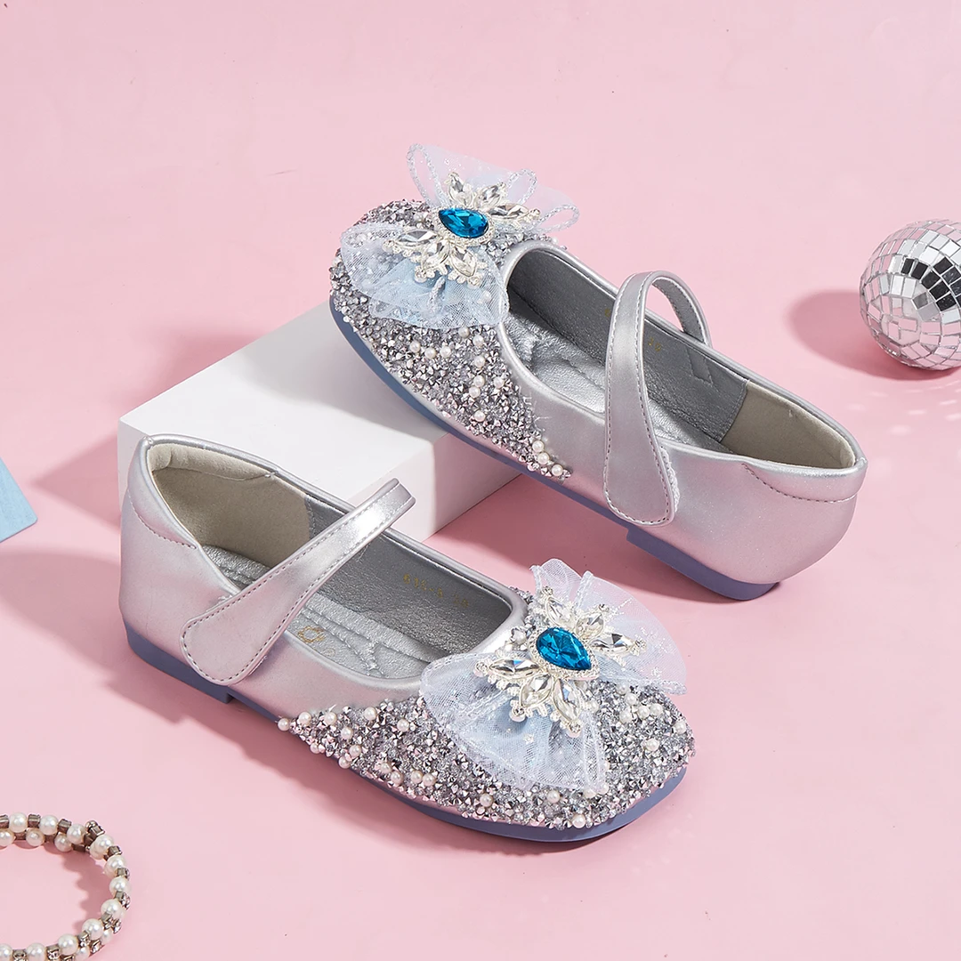 女童新款爱莎蓝色公主鞋春夏款单鞋小女孩童鞋软底洋气小皮鞋