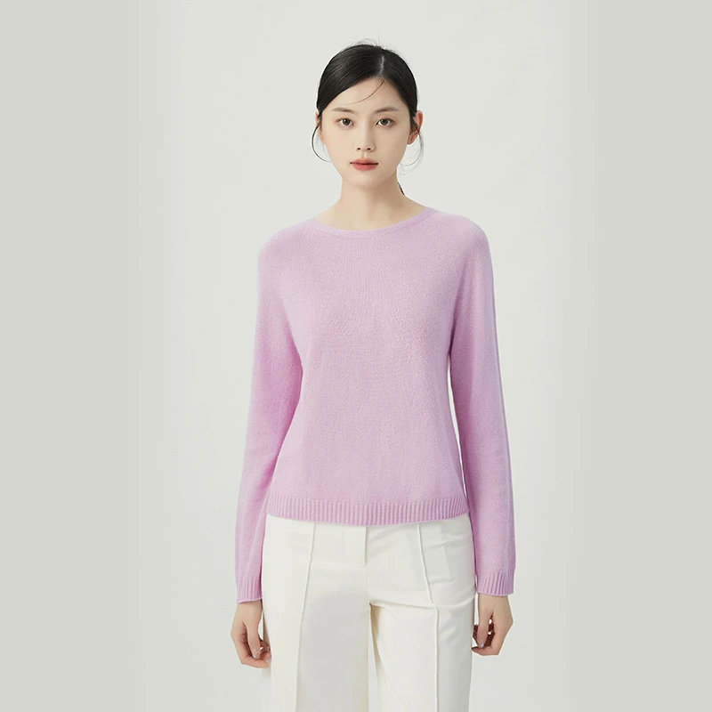 阿玛施AMASS新款女装山羊绒简约百搭套头圆领素色针织衫5399653