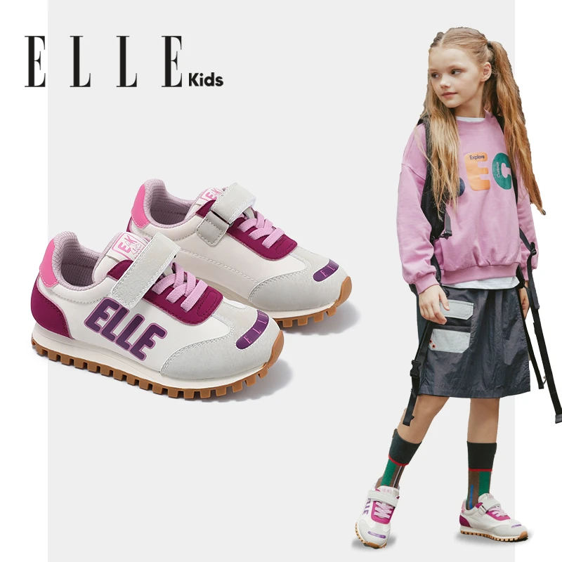 ELLE KIDS童鞋儿童运动鞋2025春季新款魔术贴粉色女童跑步休闲鞋