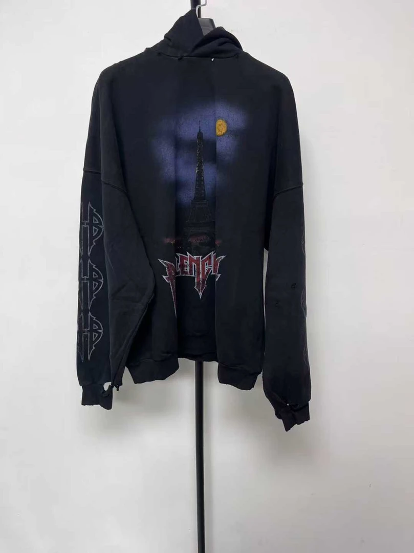 未使用 Balenciaga/巴黎世家 纯色连帽褶皱长袖卫衣03586/03590