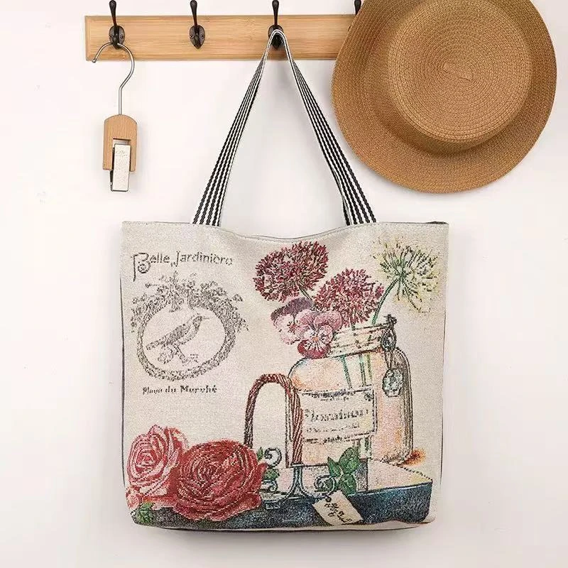 帆布手提袋新款高级帆布刺绣包手拎外出韩版手提袋子上班族