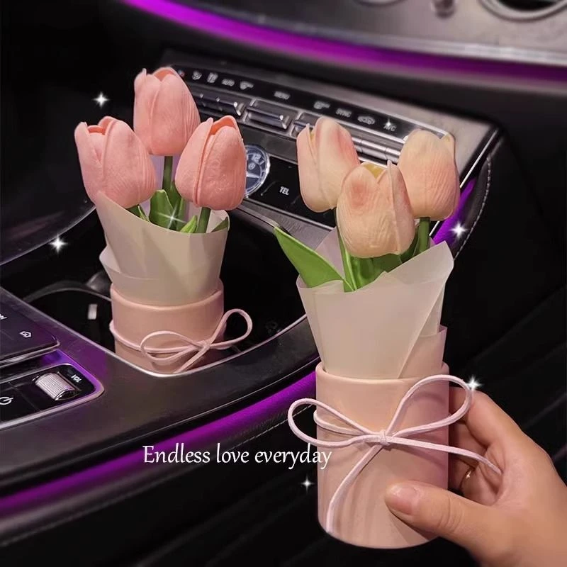 汽车摆件郁金香花束ins车载中控台装饰品网红车用品
