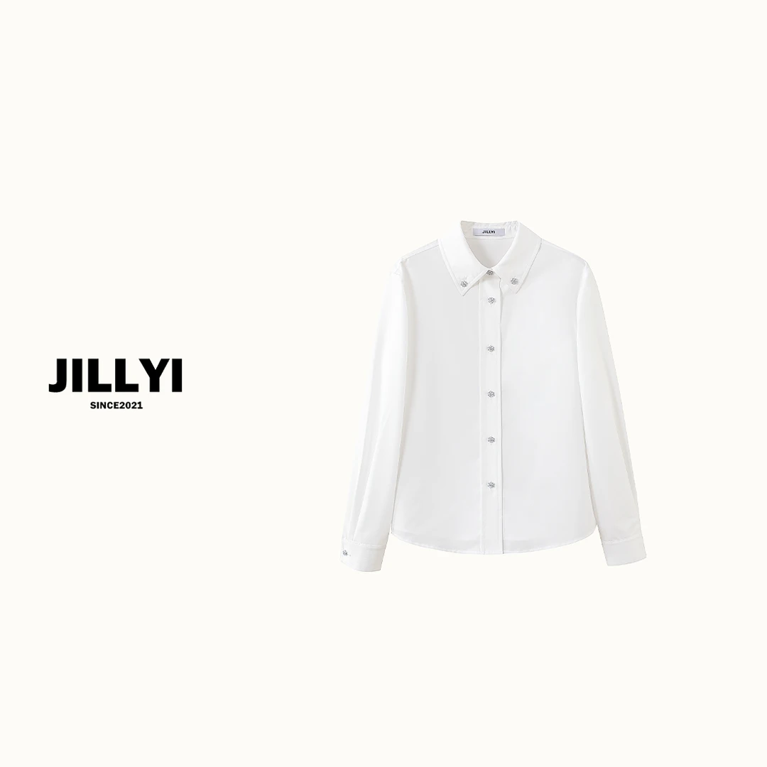JILLYI南山店【璀璨衬衫】白色钻石衬衫长袖轻奢时尚休闲百搭纯色