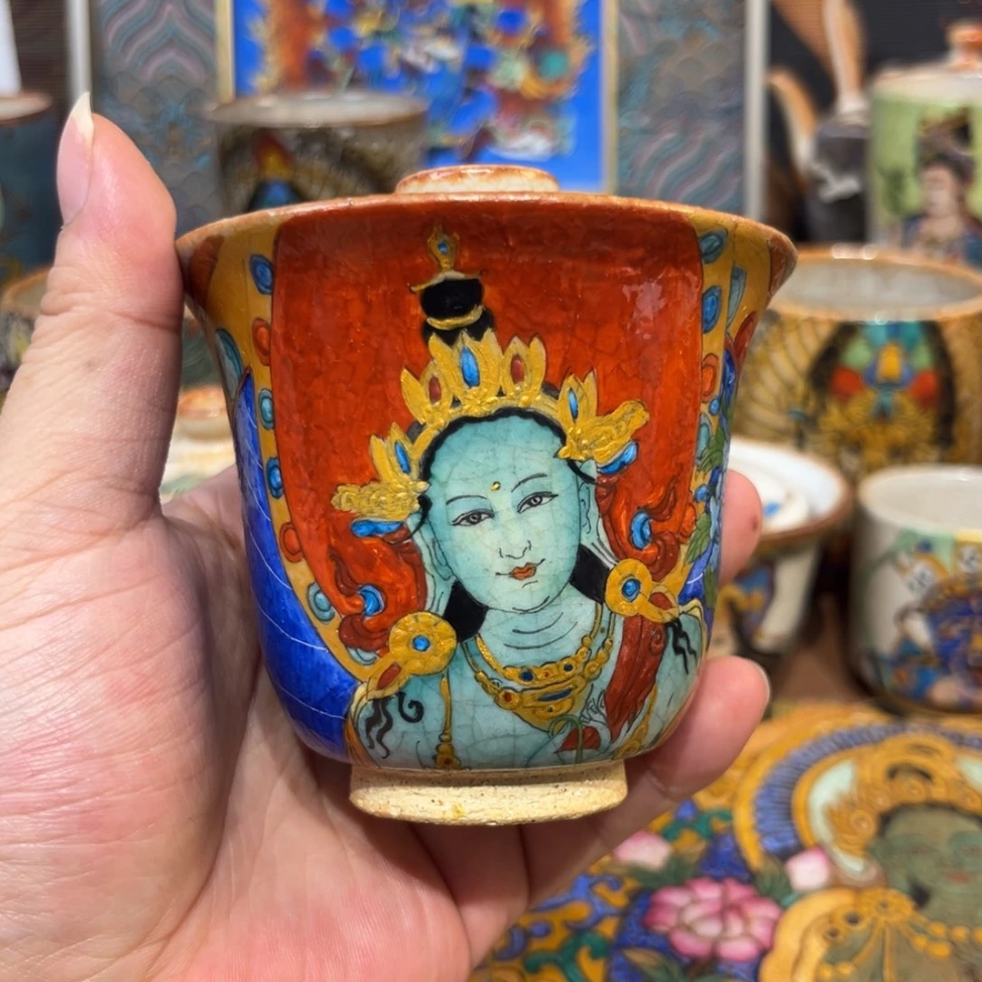 手工制作绿度母盖碗