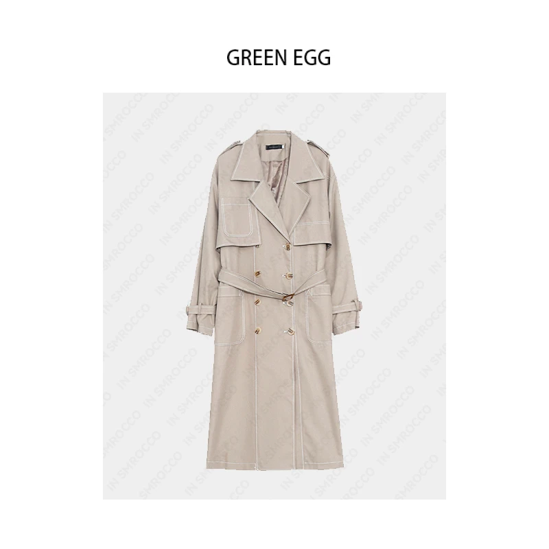 【蛋蛋狂欢价】A418大码女装设计感新款韩版英伦风风衣明线长外套