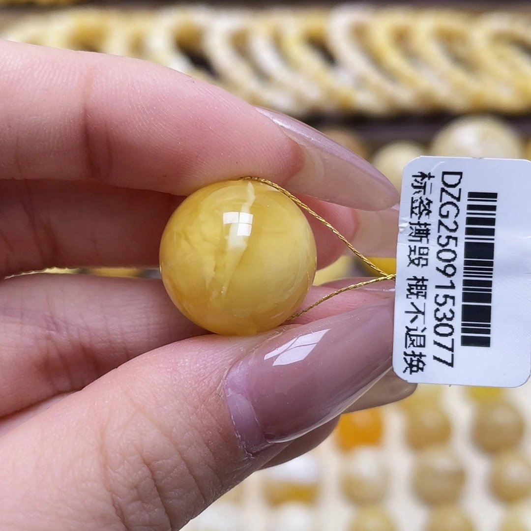 琥珀未镶嵌裸石17.4mm圆珠瑕