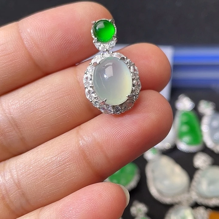 翡翠银S925镶嵌吊坠(不含链)