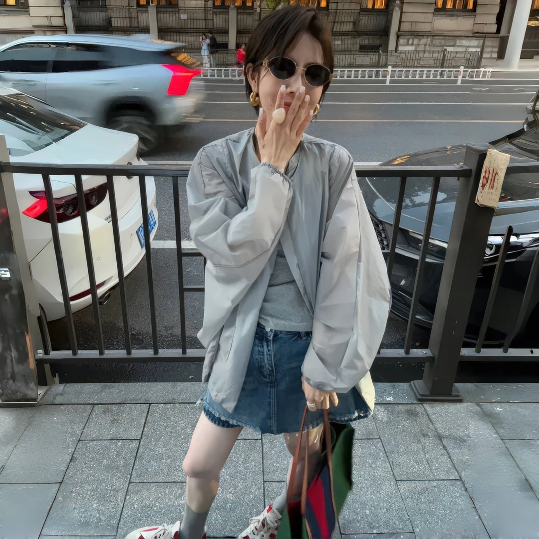 韩系简约风薄款长袖外套女2025夏季大码胖MM宽松显瘦休闲风防晒衫