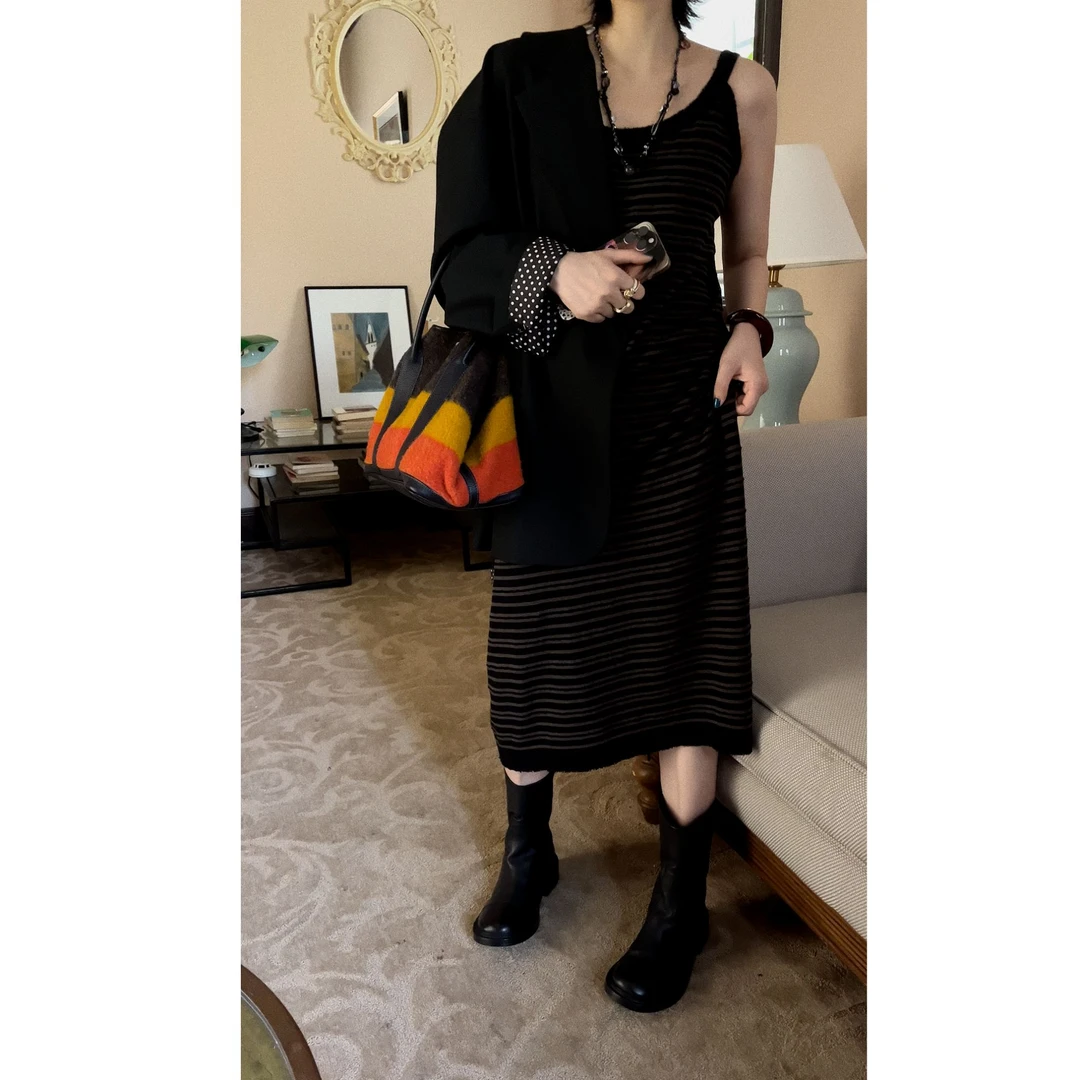 针织条纹吊带连衣裙 J24Q332