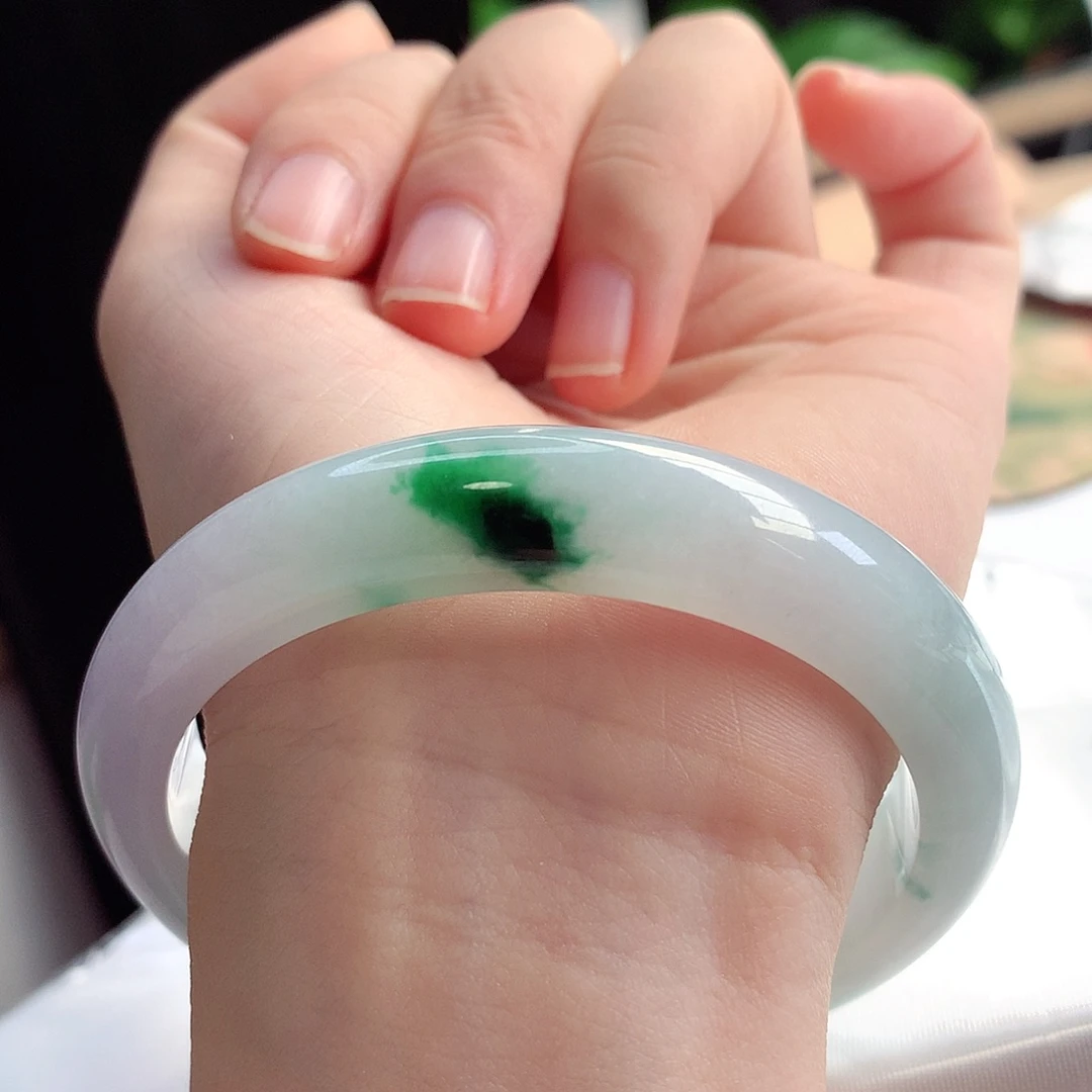 未镶嵌手镯翡翠54-55圈口胶润粉紫飘花2号