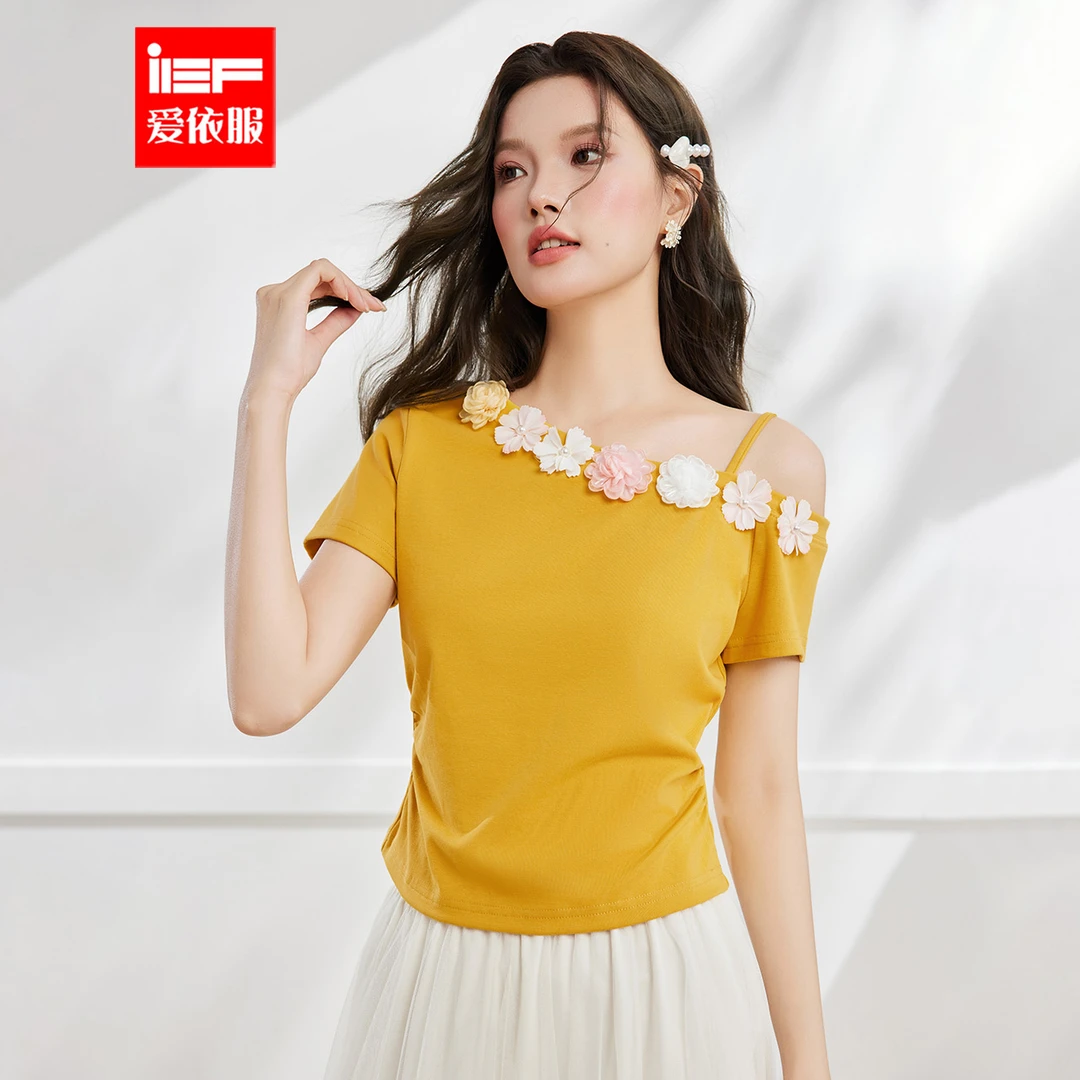 IEF/爱依服T恤2025夏季新款纯欲精致感性感女人味气质露肩短上衣
