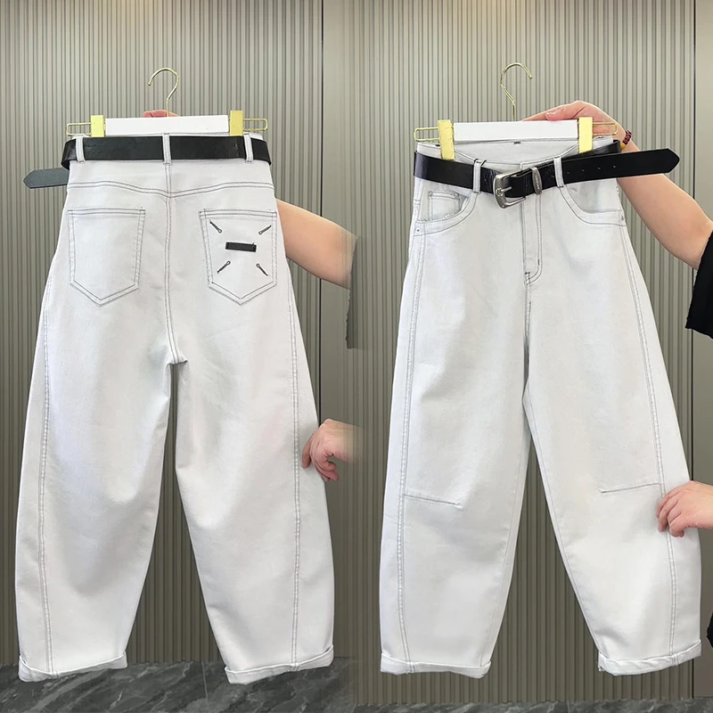 欧货新款春夏季牛仔裤女宽松显瘦阔腿裤高腰微跨百搭直筒裤弯刀裤
