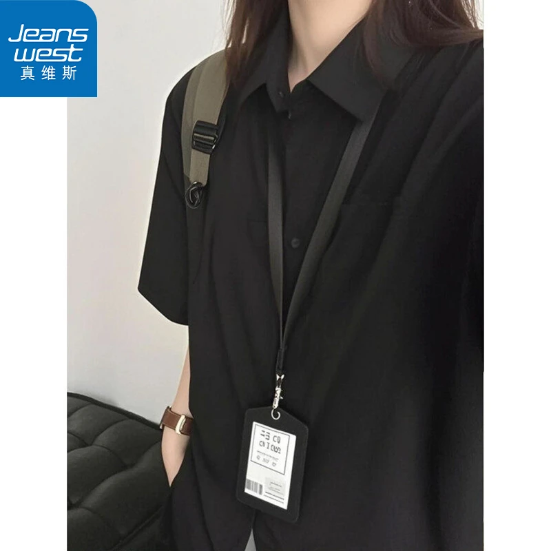 真维斯夏季款透气冰丝垂感衬衣韩版简约纯色慵懒感痞帅短袖衬衫男