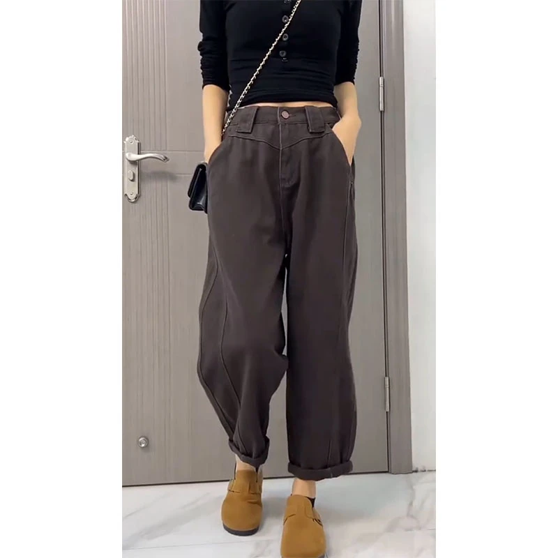 2025秋季新款高腰宽松直筒哈伦牛仔裤女小个子显瘦百搭九分老爹裤