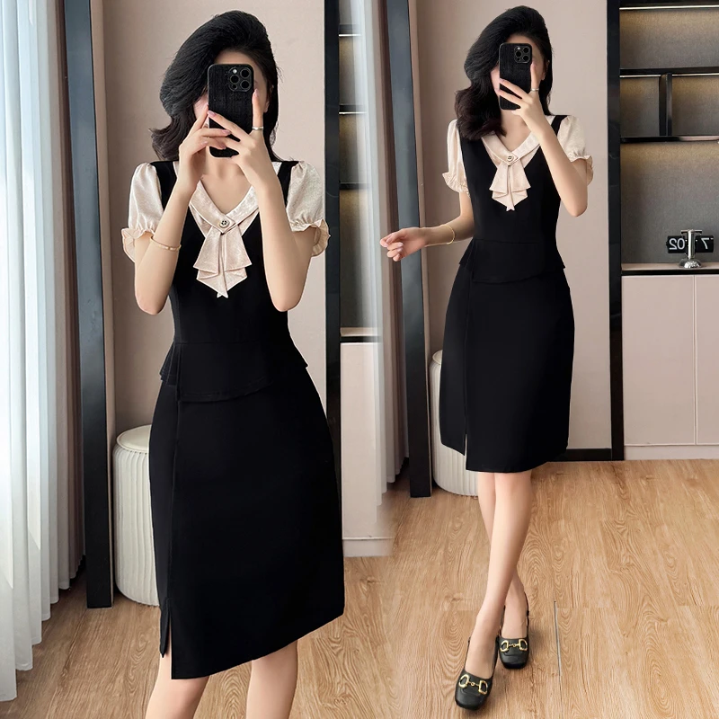2025夏季新款气质显瘦韩版假两件拼接减龄女装连衣裙