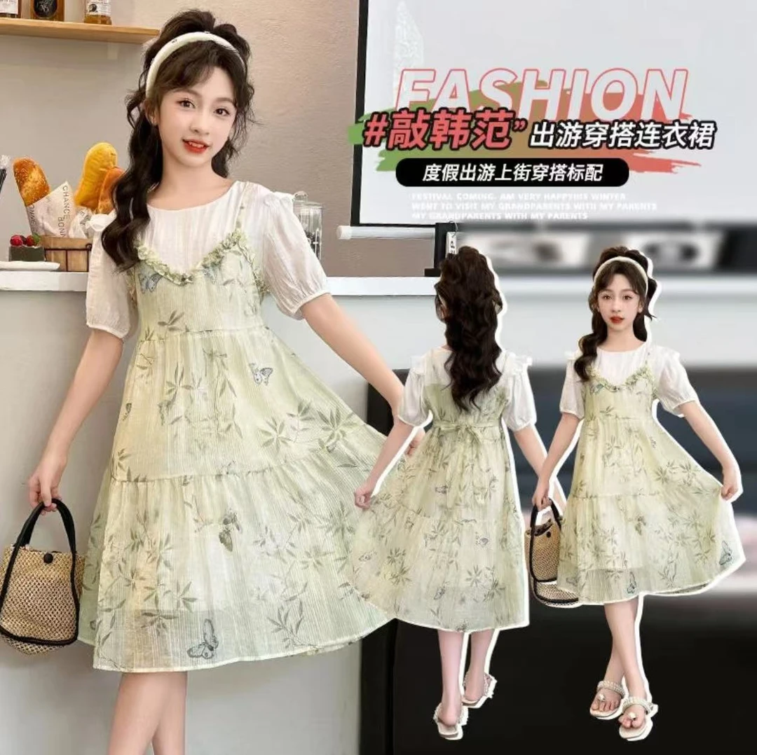 夏季裙子2025新款儿童6-12岁连衣裙童装洋气夏装长裙大童背带裙