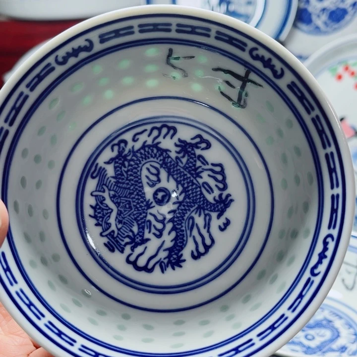 青花玲珑5寸饭碗龙纹