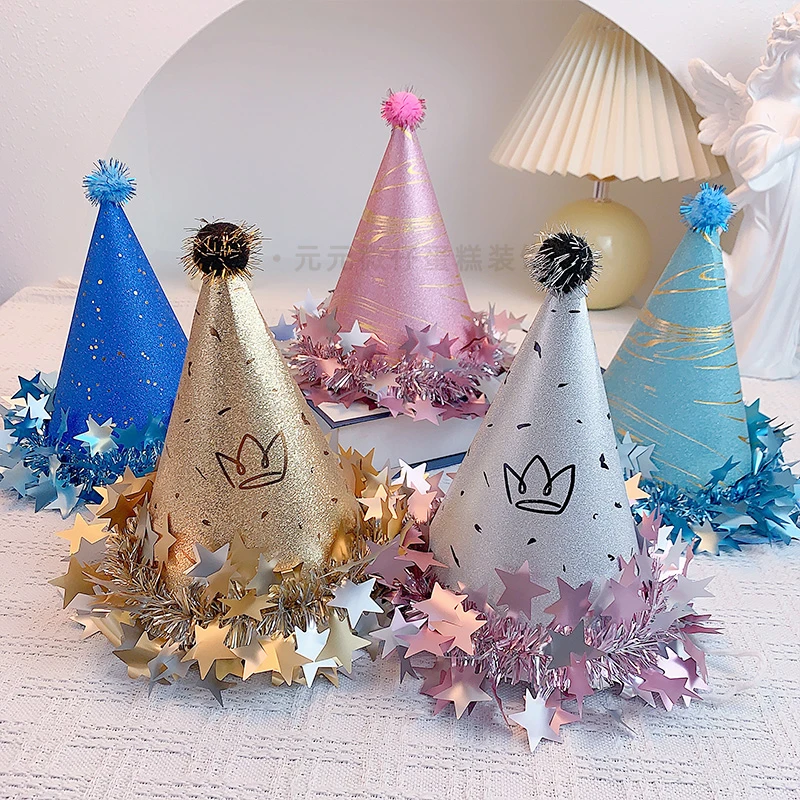 网红新款生日帽子派对帽成人儿童毛球帽小宝贝周岁装扮圆形帽子