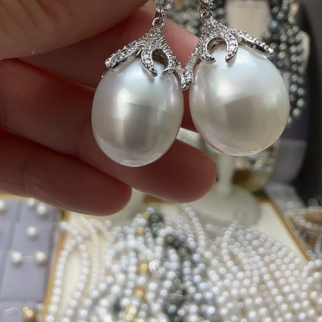 海水珍珠耳饰银S925镶嵌