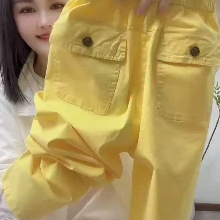 韩版夏季水洗薄棉布九分裤高腰宽松百搭哈伦裤小个子裤长88厘米