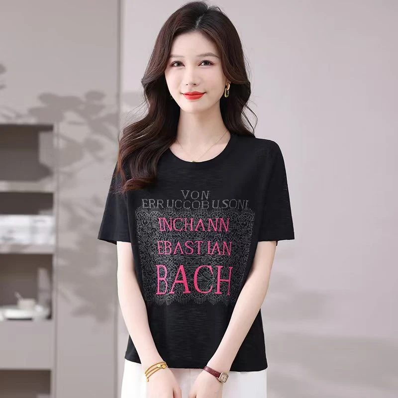佩兰妃#冰丝短款圆领印花女士夏季上衣洋气短袖显瘦宽松遮肉#2492