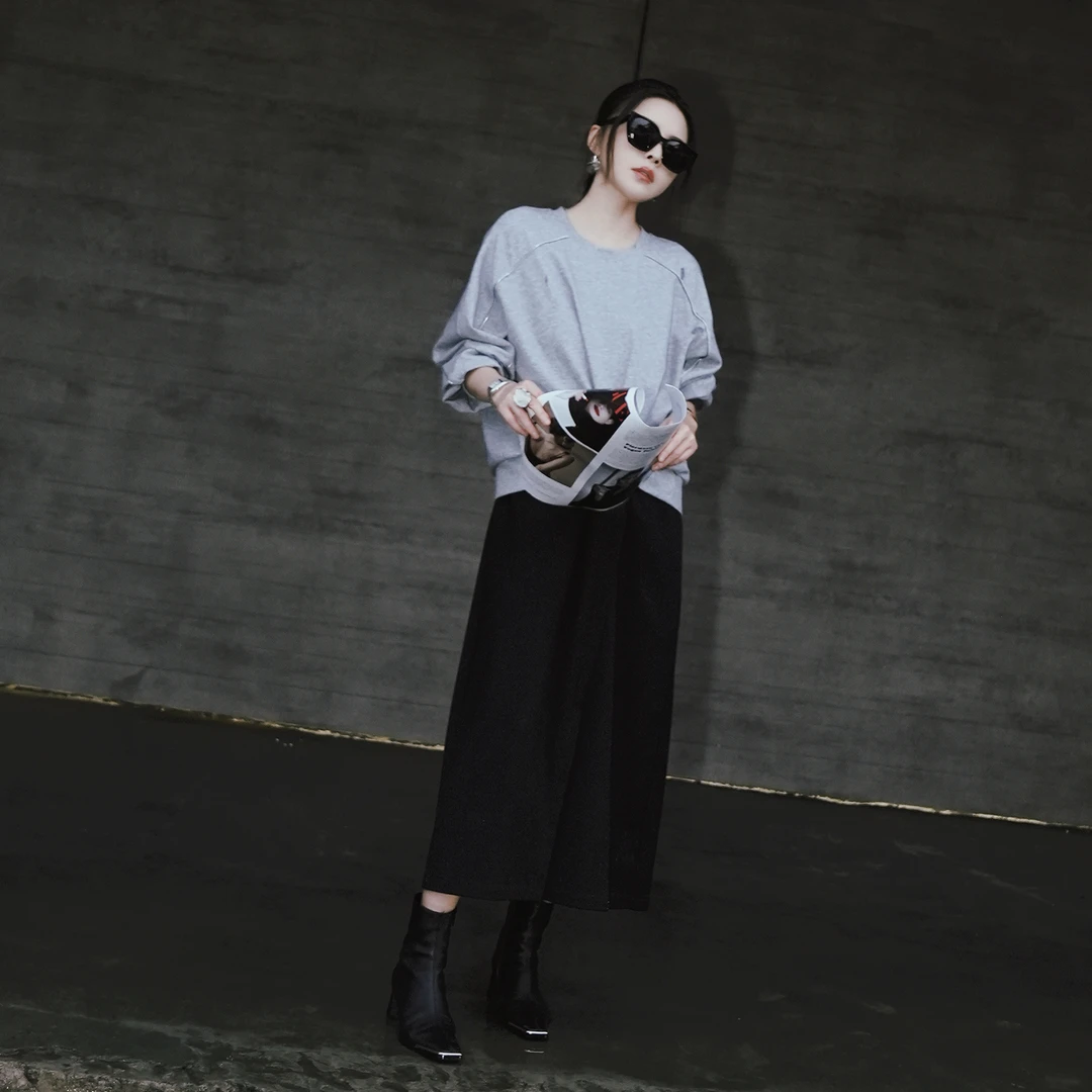 溶溶【半墨流云】RONGRONG 羊毛打结拼接假两件优雅连衣裙C-M206128