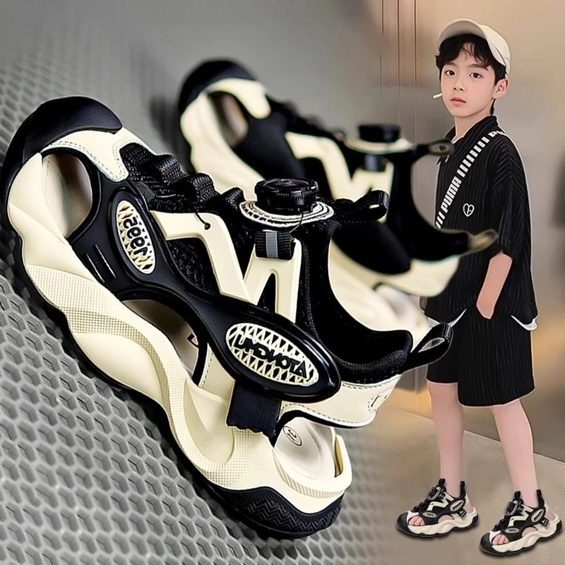 小黄鸭男童包头凉鞋夏季2025新款运动沙滩鞋男孩软底防滑鞋