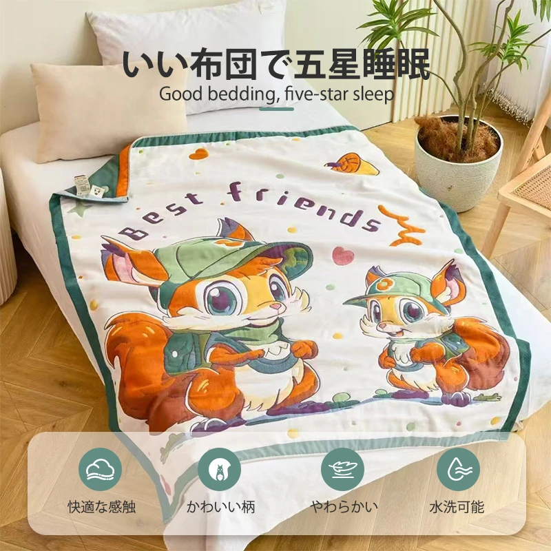 日本纯棉十层纱布卡通泡芙被可水洗
