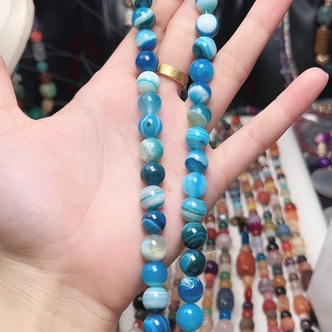 玛瑙/玉髓未镶嵌珠宝半成品t306 10m 蓝色蚕丝玛瑙一条