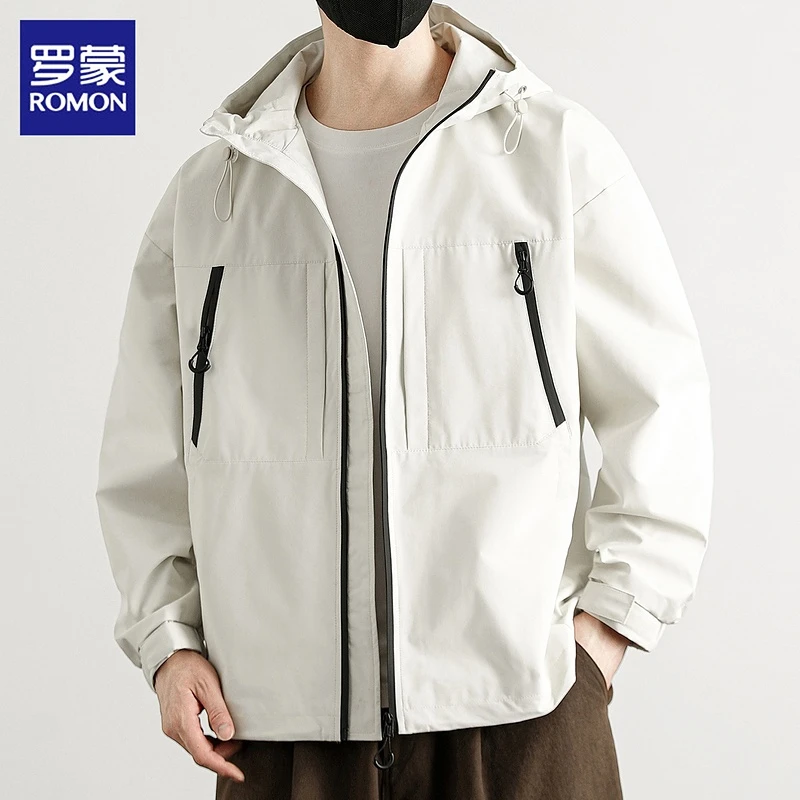 罗蒙男士工装连帽夹克春秋新款潮流宽松休闲痞帅慵懒风外套男装