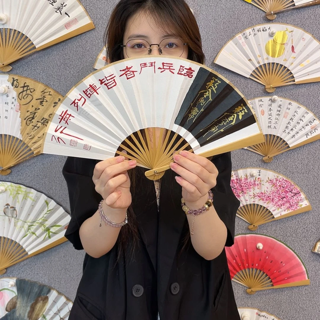 国画6寸玉竹-纯手绘-文玩扇骨（默认粘好）