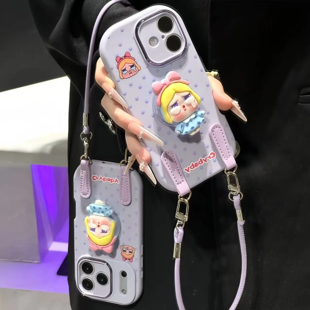 波点女孩支架挂绳适用苹果17手机壳iPhone16小米14vivoppo华为p70