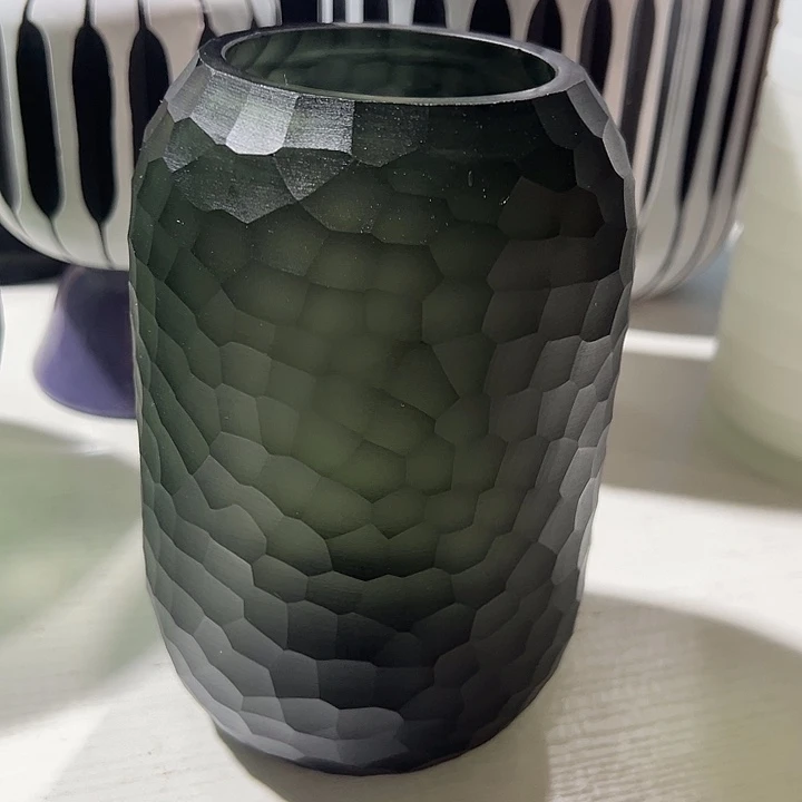 琉璃手工艺品灰色磨刻花瓶花器高17口7