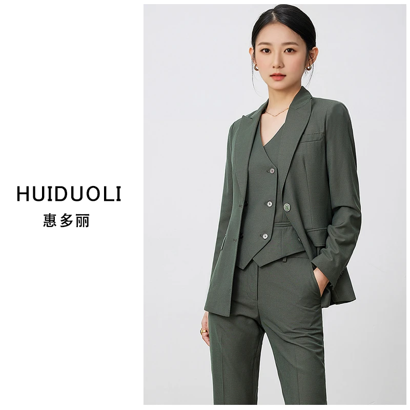 惠多丽秋冬西装套装女职业春秋正装时尚马甲西服休闲双排扣小西装