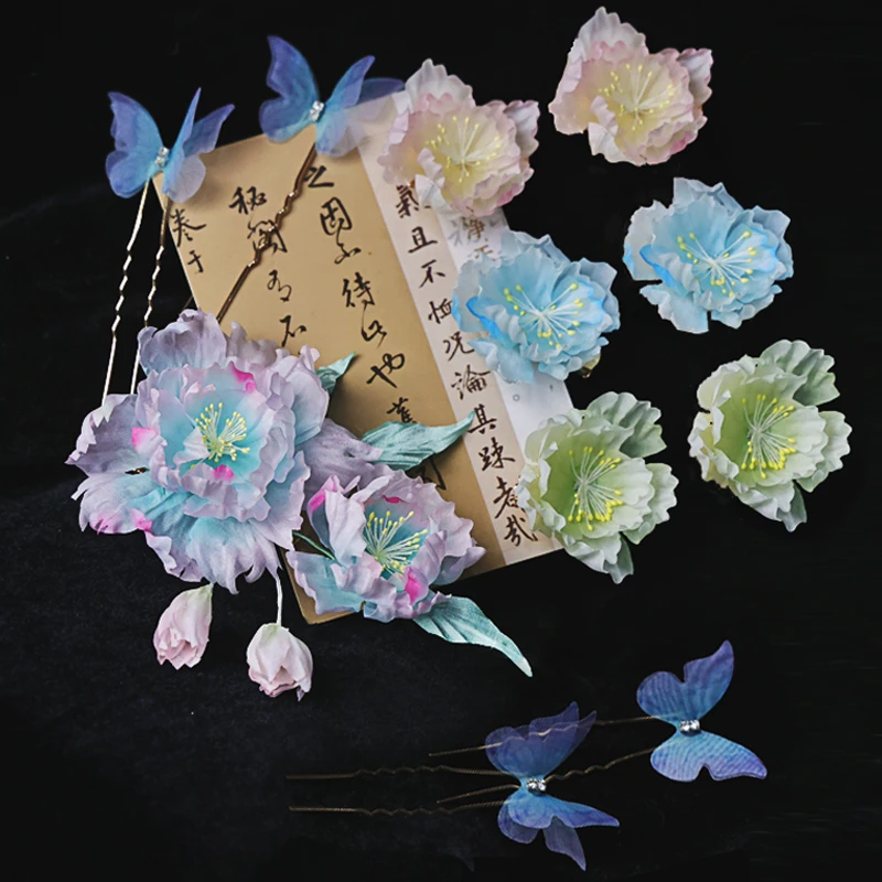 耀如春华  醉春烟 薄纱蝴蝶 原创纯手工古风真丝缎烫花