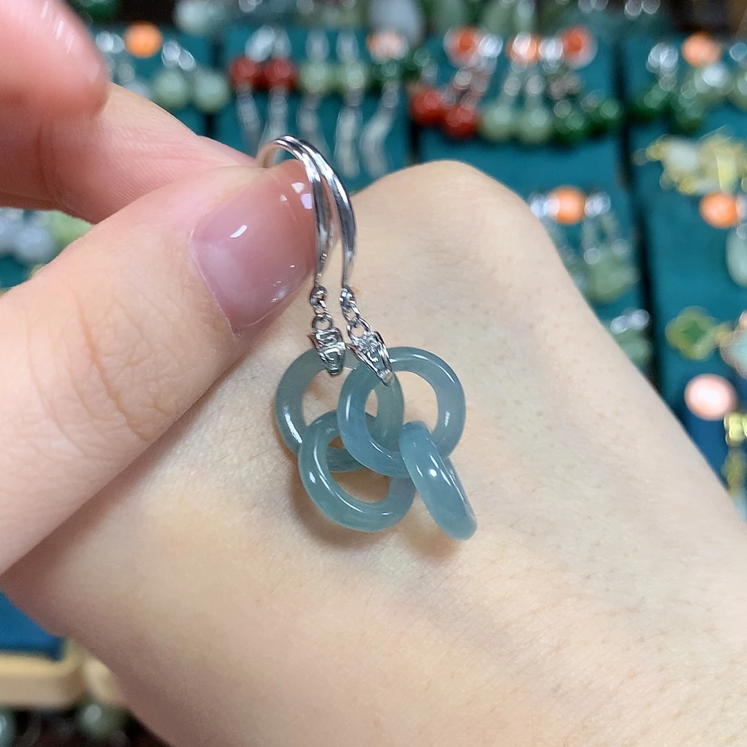 翡翠银S925镶嵌耳饰卡12左右