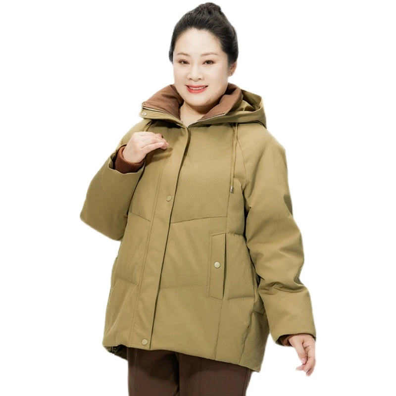 胖太太大码女装冬季新款中厚款羽绒服短款连帽保暖宽松423407111