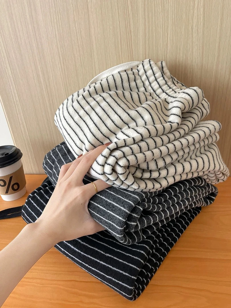 【加绒加厚版】条纹直筒休闲裤慵懒风显高显瘦显腿长阔腿直筒